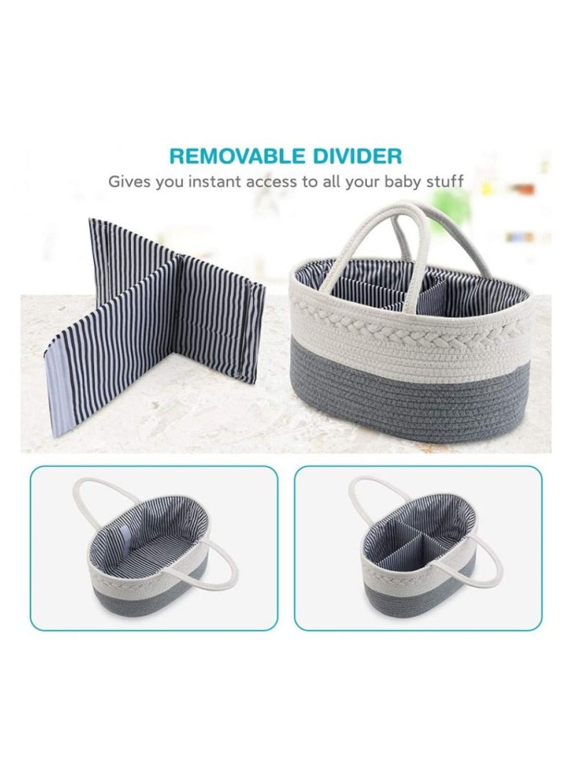 Alissa - 2 in 1 Baby Diaper Caddy Organizer Cotton Rope Diaper Storage Basket Nursery Diaper Organizer for Newborn Boys Girls Best Baby Shower Basket with Extra Wet Dry Diaper Caddy Organizer - Image 1