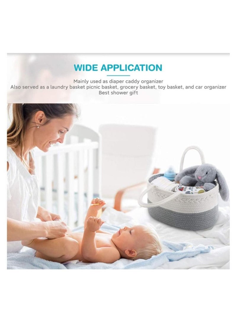 Alissa - 2 in 1 Baby Diaper Caddy Organizer Cotton Rope Diaper Storage Basket Nursery Diaper Organizer for Newborn Boys Girls Best Baby Shower Basket with Extra Wet Dry Diaper Caddy Organizer - Image 1