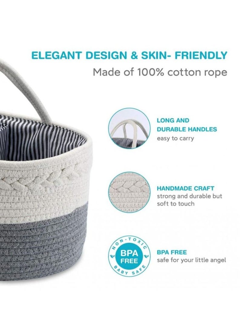 Alissa - 2 in 1 Baby Diaper Caddy Organizer Cotton Rope Diaper Storage Basket Nursery Diaper Organizer for Newborn Boys Girls Best Baby Shower Basket with Extra Wet Dry Diaper Caddy Organizer - Image 1