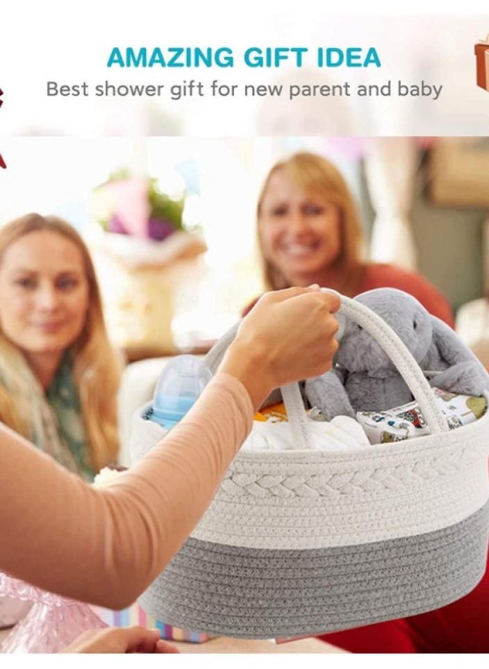Alissa - 2 in 1 Baby Diaper Caddy Organizer Cotton Rope Diaper Storage Basket Nursery Diaper Organizer for Newborn Boys Girls Best Baby Shower Basket with Extra Wet Dry Diaper Caddy Organizer - Image 1