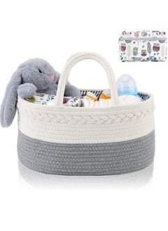 2 in 1 Baby Diaper Caddy Organizer Cotton Rope Diaper Storage Basket Nursery Diaper Organizer for Newborn Boys Girls Best Baby Shower Basket with Extra Wet Dry Diaper Caddy Organizer