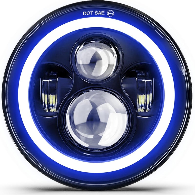 MGLLIGHT 7 Inch Blue Halo LED Headlight with High/Low Beam for Motorcycles - Image 1