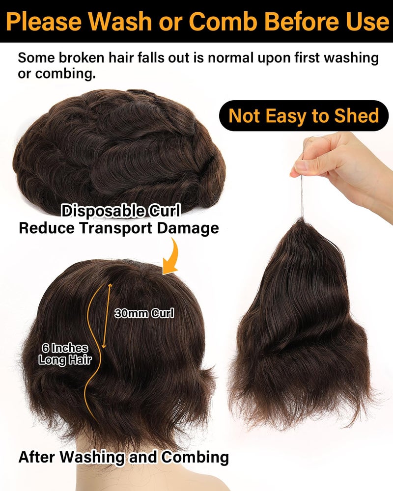 BEEOS Australia Toupee Hair for Men, 8x10 Inch Lace Top with Thin Skin Around Base Mens Indian Remy Human Hair Replacement System Natural Hairline Mens Wig #3 Dark Brown - Image 3