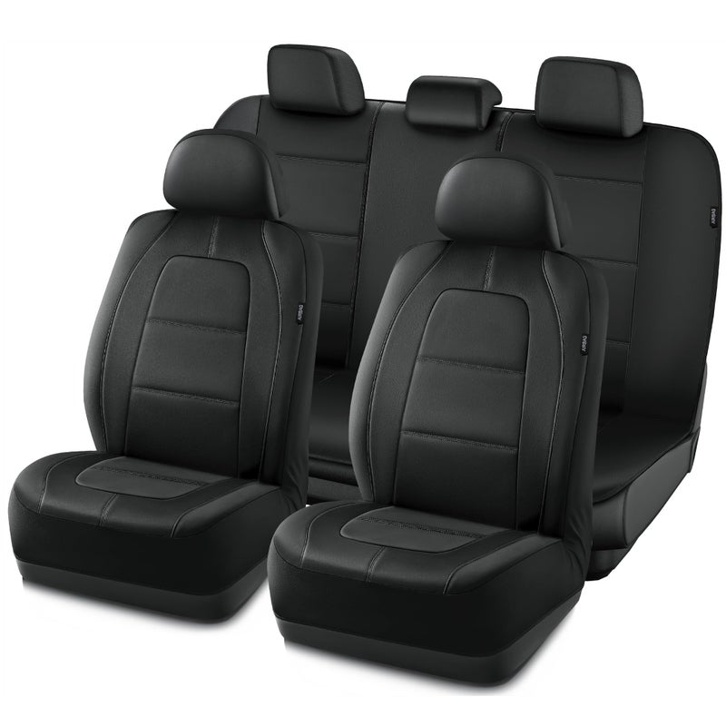 Road Comforts Car Seat Cover Leather Car Seat Cover Full Set Automotive Seat Covers Airbag Compatible Universal Fit for Most Cars Black