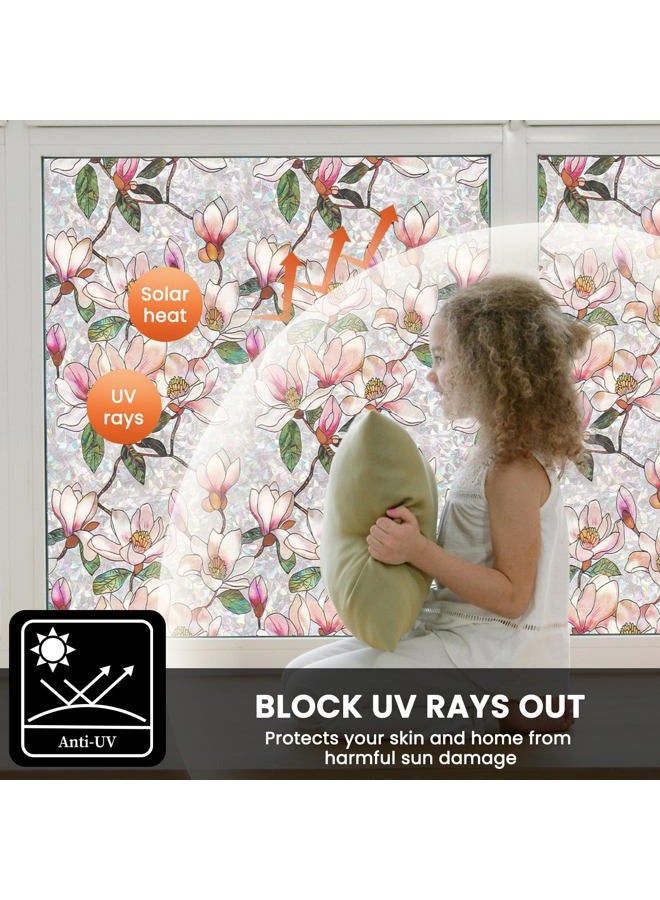 FEOMOS Stained Glass Window Film, Decorative Floral Window Privacy Film with Sun & UV Heat Blocking, Rainbow Window Covering Magnolia Sticker for Home 17.7 x 78.7 inches - Image 4