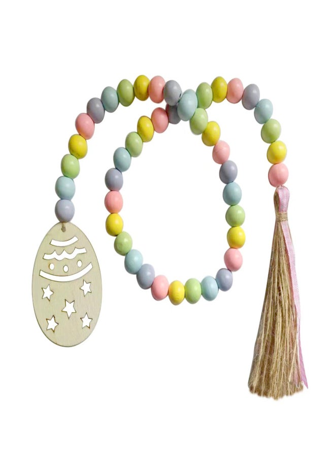 Easter Wood Bead Garland with Tassels Boho Wood Bead String 2.78-Feet with Easter Egg Cutout Farmhouse Rustic Country Wall Hanging Easter Home Decor - Image 4