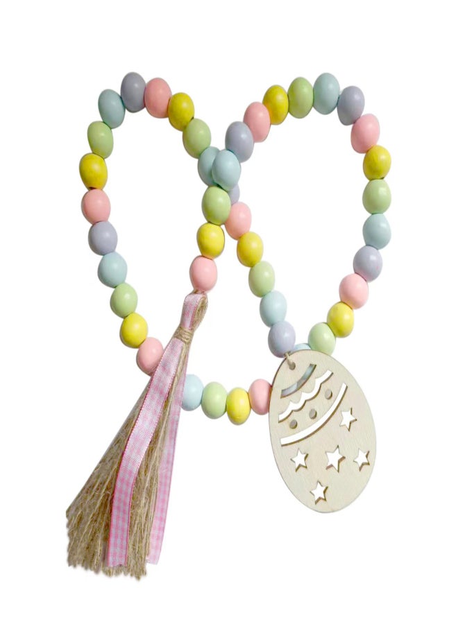 Easter Wood Bead Garland with Tassels Boho Wood Bead String 2.78-Feet with Easter Egg Cutout Farmhouse Rustic Country Wall Hanging Easter Home Decor - Image 3