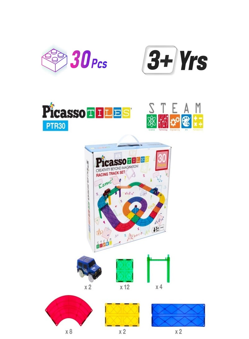 PicassoTiles PICASSO - MAGNETIC RACE CAR TRACK WITH TRUCKS BUILDING SET (30 PC'S) - Image 1