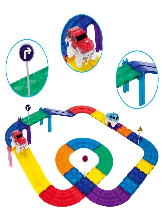 PicassoTiles PICASSO - MAGNETIC RACE CAR TRACK WITH TRUCKS BUILDING SET (30 PC'S) - Image 3