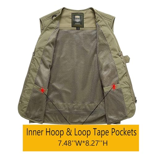 Flygo Men's Casual Lightweight Outdoor Fishing Work Safari Travel Photo Cargo Vest Jacket Multi Pockets(Medium, Khaki) - Image 3