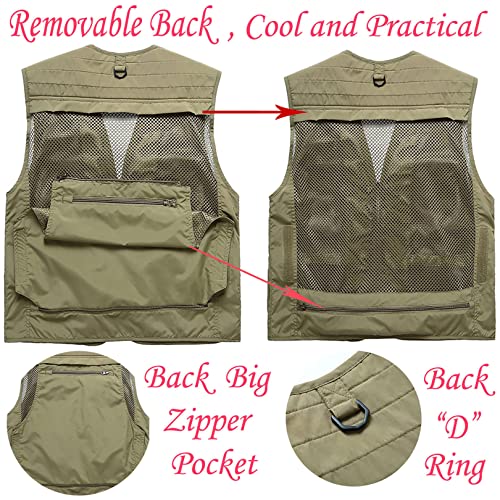 Flygo Men's Casual Lightweight Outdoor Fishing Work Safari Travel Photo Cargo Vest Jacket Multi Pockets(Medium, Khaki) - Image 4