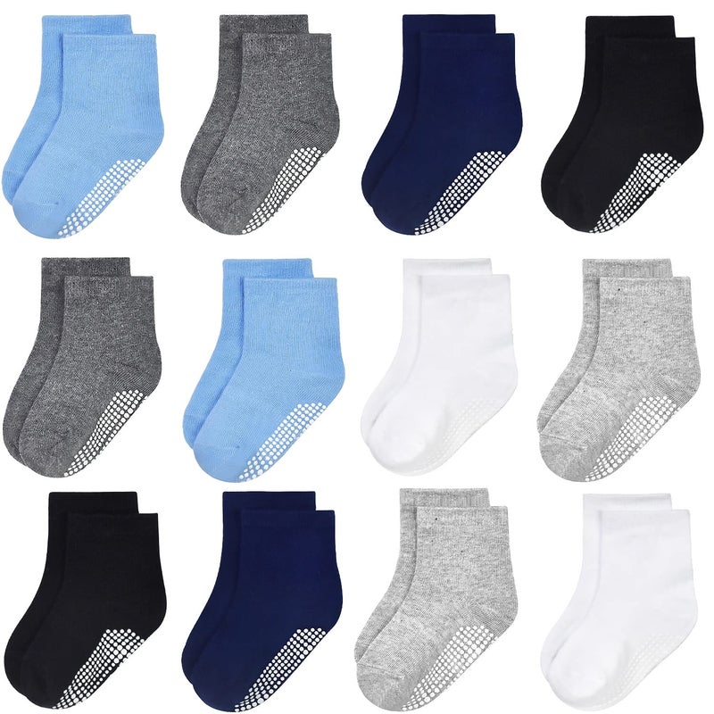 GRPSKCOS Baby Socks Non Slip 12 Pairs Toddler Anti Skid Socks for 0-7 Years Infants Little Kids Boys Girls (#1 Multicolor-12 Pairs, 6-12 Months) - Image 1
