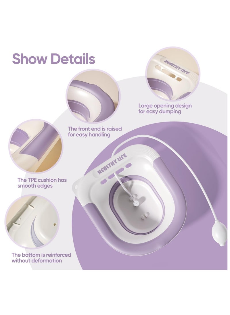 SKY-TOUCH - Foldable Sitz Bath For Toilet Seat Sitz Bath for Hemorrhoids Postpartum Care Sits Bath Kit for Women Portable Steam Seat Bidet with Flusher Hose Drain Holes and Wider Seating Area - Image 1