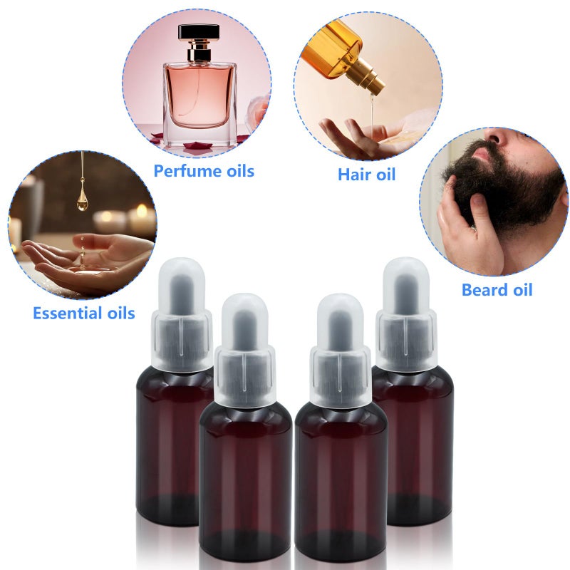 AskBed 4 Pack 2 Oz (50ml) Amber Plastic Essential Dropper Bottles with Funnel, Labels for Liquid Storage - Image 4