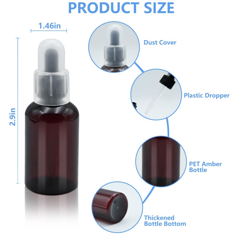 AskBed 4 Pack 2 Oz (50ml) Amber Plastic Essential Dropper Bottles with Funnel, Labels for Liquid Storage - Image 2