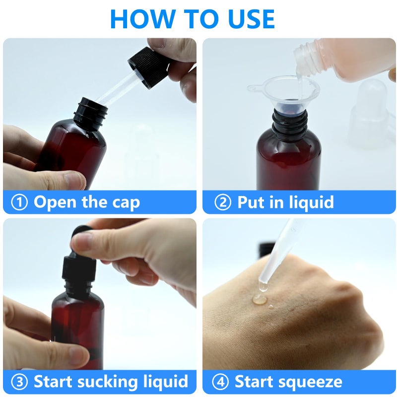 AskBed 4 Pack 2 Oz (50ml) Amber Plastic Essential Dropper Bottles with Funnel, Labels for Liquid Storage - Image 3