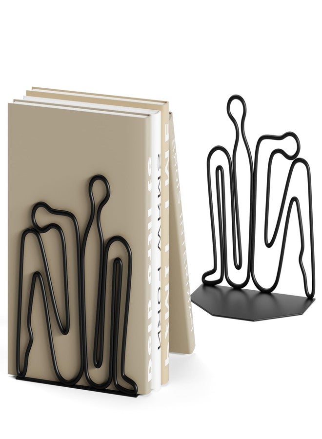 Alsonerbay Thinker Decorative Book Ends for Shelves, Metal Novelty Bookends with Non-Slip Base, Heavy Duty Book Stoppers for Home Office Decor (Black, 1 Pair) - Image 1
