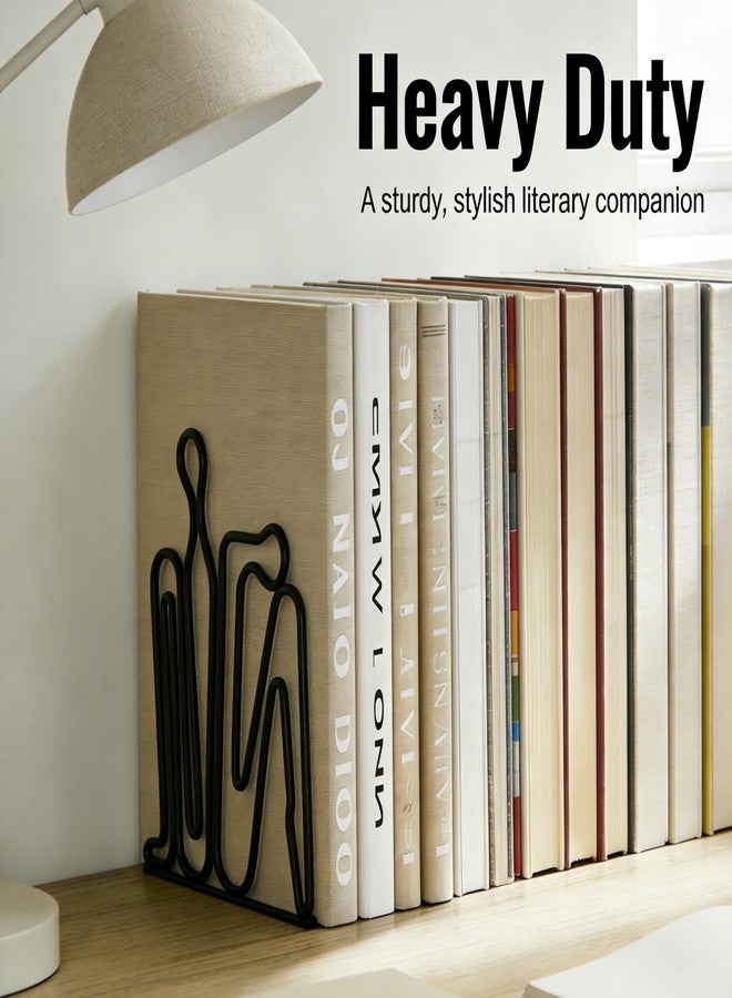 Alsonerbay Thinker Decorative Book Ends for Shelves, Metal Novelty Bookends with Non-Slip Base, Heavy Duty Book Stoppers for Home Office Decor (Black, 1 Pair) - Image 2