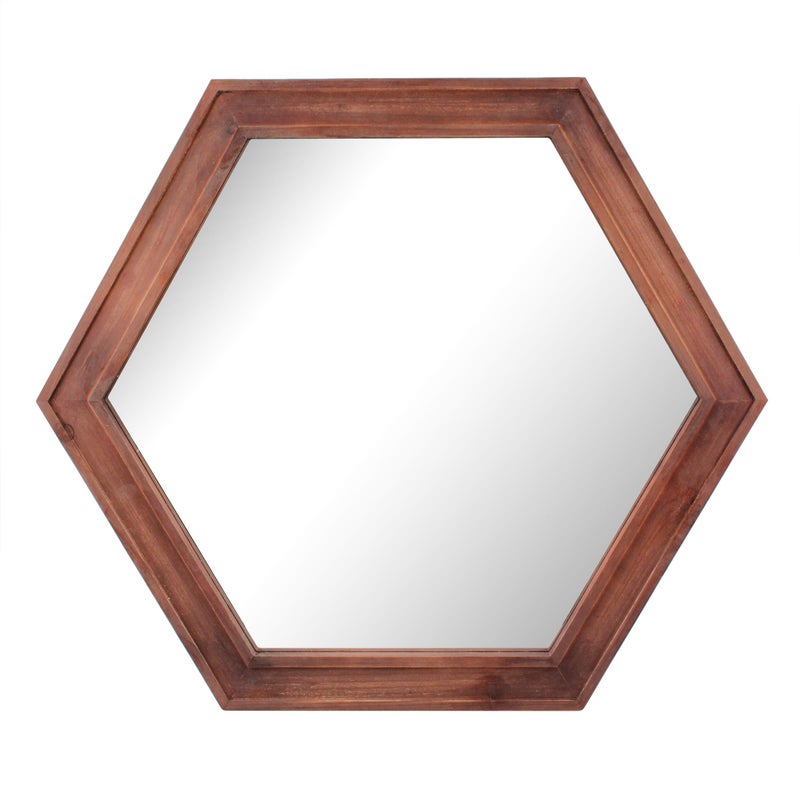 Stonebriar Decorative 24 Hexagon Wall Mirror with Redwood Frame and Attached Hanging Bracket Decorative Country Rustic Decor for The Living Room Bedroom Bathroom Hallway and Entryway