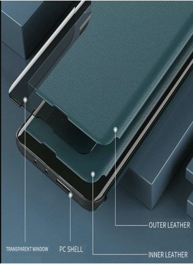 Generic غطاء ذكي قابل للطي مع نافذة شفافة لهاتف سامسونج جالاكسي S23 Ultra باللون الأخضر  - Image 4