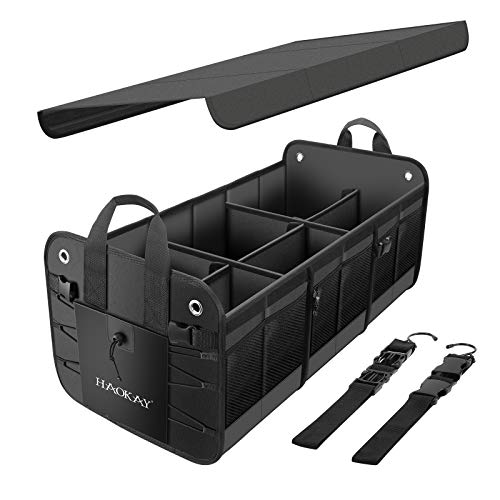 HAOKAY Car Trunk Organizer with LidHeavy Duty Extra Large Premium Black Oxford Multi Compartments Collapsible trunk organizer for SUV Van Truck Sedan Jeep 90L - Image 1