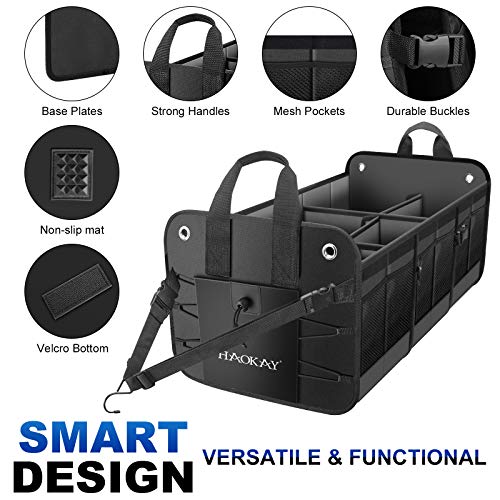 HAOKAY Car Trunk Organizer with LidHeavy Duty Extra Large Premium Black Oxford Multi Compartments Collapsible trunk organizer for SUV Van Truck Sedan Jeep 90L - Image 3
