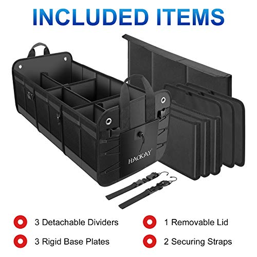 HAOKAY Car Trunk Organizer with LidHeavy Duty Extra Large Premium Black Oxford Multi Compartments Collapsible trunk organizer for SUV Van Truck Sedan Jeep 90L - Image 5