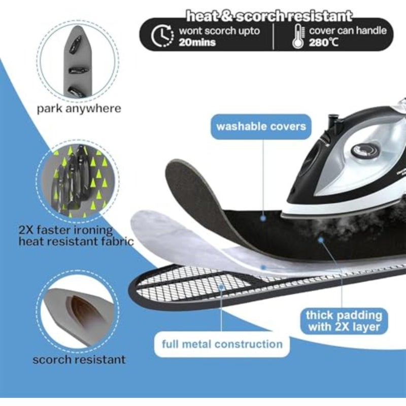 Wall-Mounted Foldable Ironing Board, 92 * 31cm Fold Down Ironing Board with Heat Resistant Cover, Retractable Space-Saving Iron Table for Home, Apartment and Dorms, Easy-Release Lever Black - Image 2