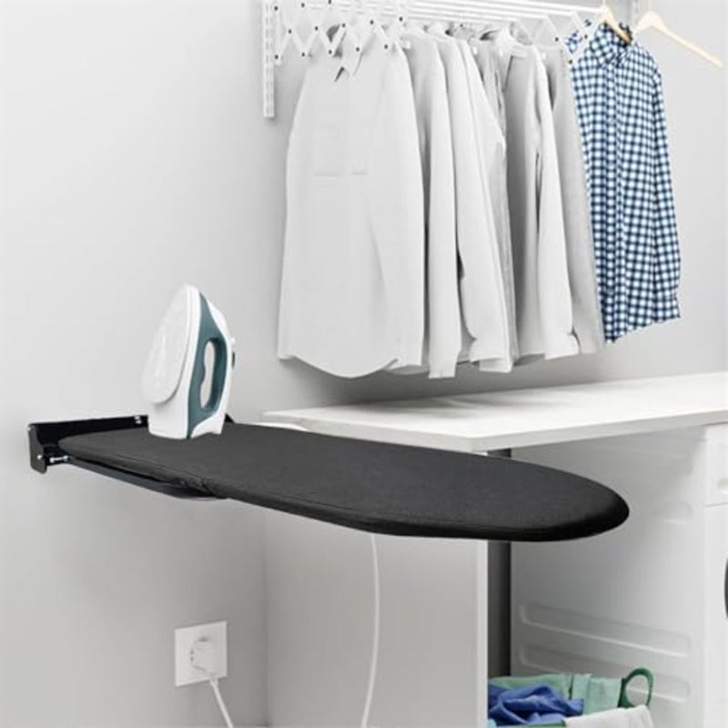 Wall-Mounted Foldable Ironing Board, 92 * 31cm Fold Down Ironing Board with Heat Resistant Cover, Retractable Space-Saving Iron Table for Home, Apartment and Dorms, Easy-Release Lever Black - Image 1