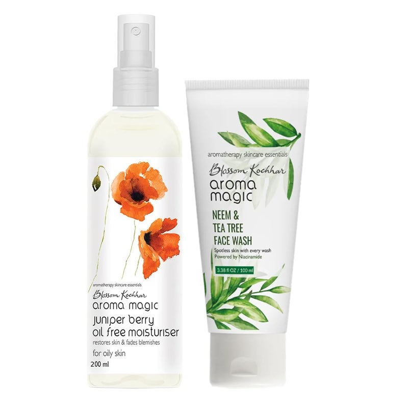 Aroma Magic Juniper Berry Oil Free Moisturiser 200ml and Aroma Magic Neem And Tea Tree Face Wash 100ml - Image 1