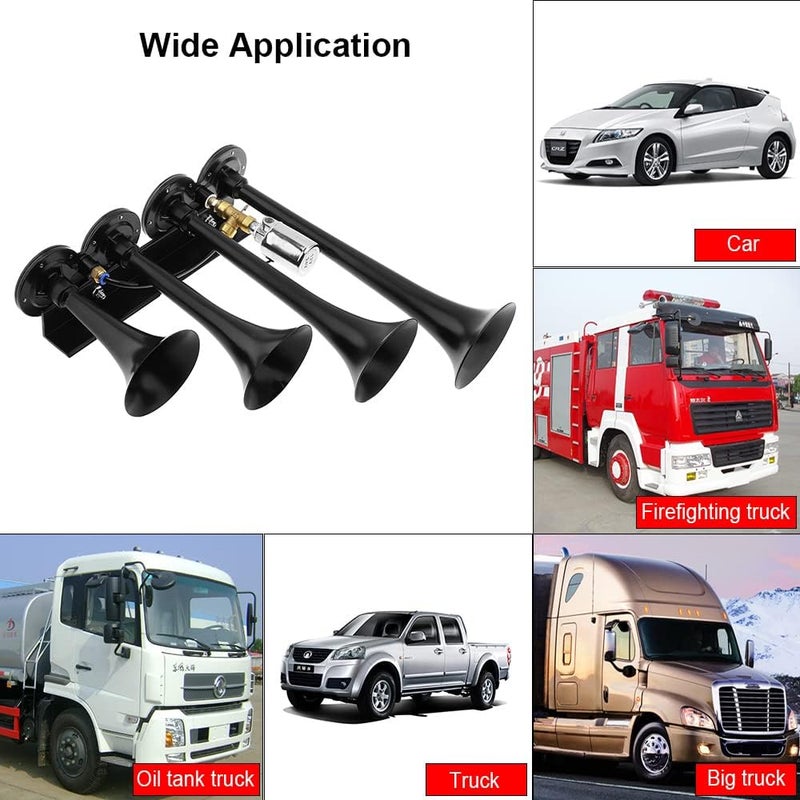 DriSentri بوق هوائي للشاحنات والقطارات 12V/24V، 185dB، بوق هوائي فائق الصوت بأربعة أبواق للسيارات والمركبات والشاحنات والقطارات والقوارب جودة تبطئ التآكل - Image 3