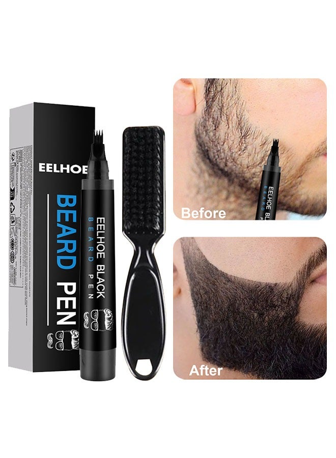 EELHOE Beard Pen-Long Lasting Beard Filling Pen Kit with Brush and Beard Styling Comb Tool Creates Natural Looking Beard, Moustache and Eyebrows (Black) - Image 1
