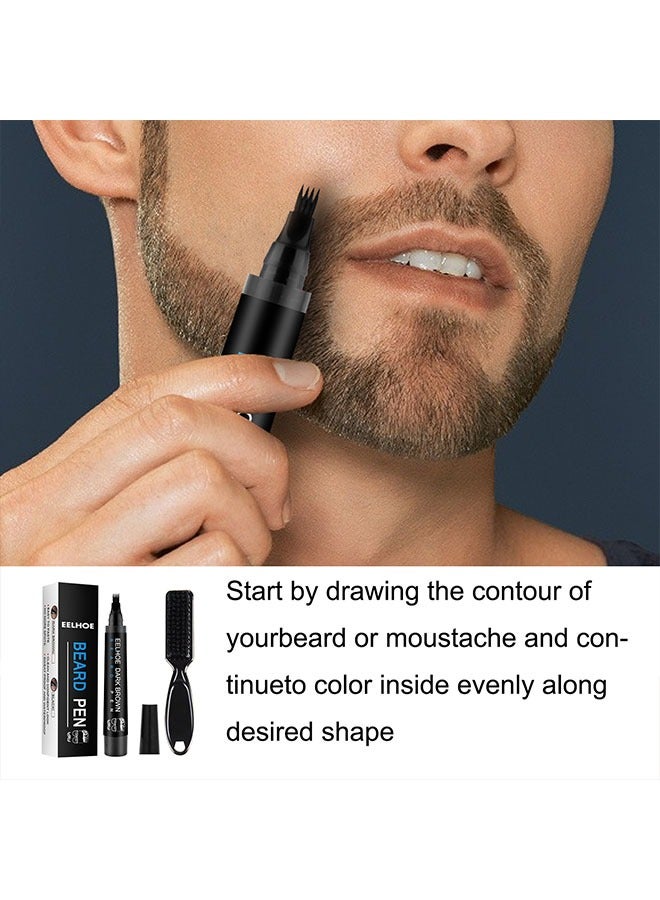 EELHOE Beard Pen-Long Lasting Beard Filling Pen Kit with Brush and Beard Styling Comb Tool Creates Natural Looking Beard, Moustache and Eyebrows (Black) - Image 2