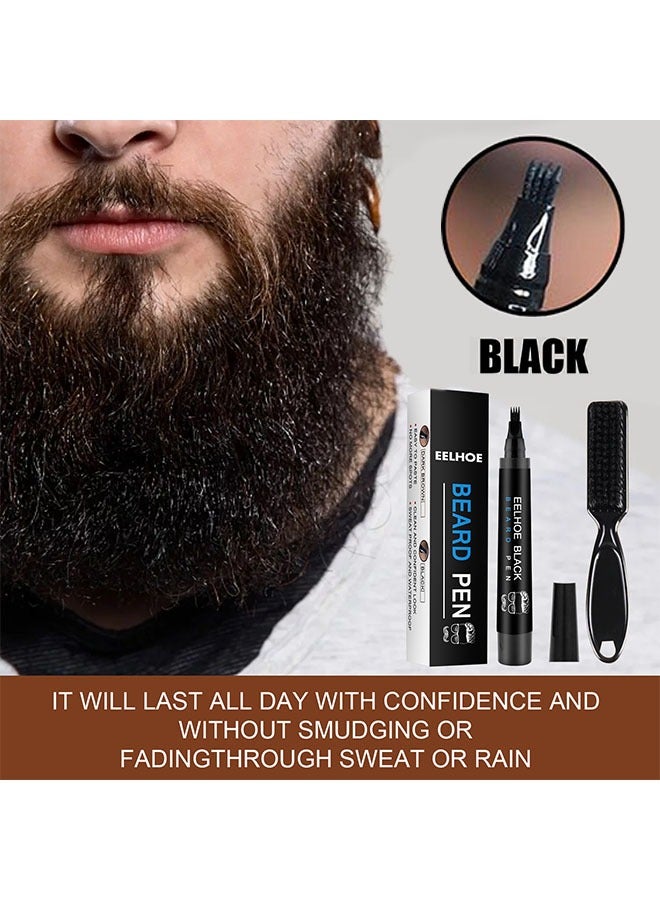 EELHOE Beard Pen-Long Lasting Beard Filling Pen Kit with Brush and Beard Styling Comb Tool Creates Natural Looking Beard, Moustache and Eyebrows (Black) - Image 3