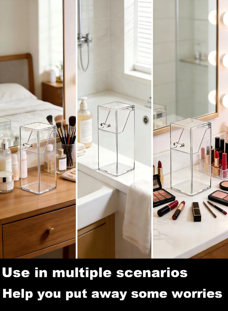 AiheArron Clear Acrylic Dustproof Makeup Brush Organizer, Cosmetic Brush & Eyebrow Pencil Storage Holder With Lid, Vanity Bathroom Bedroom Countertop Organizer (L9xW9xH21cm) - Image 3