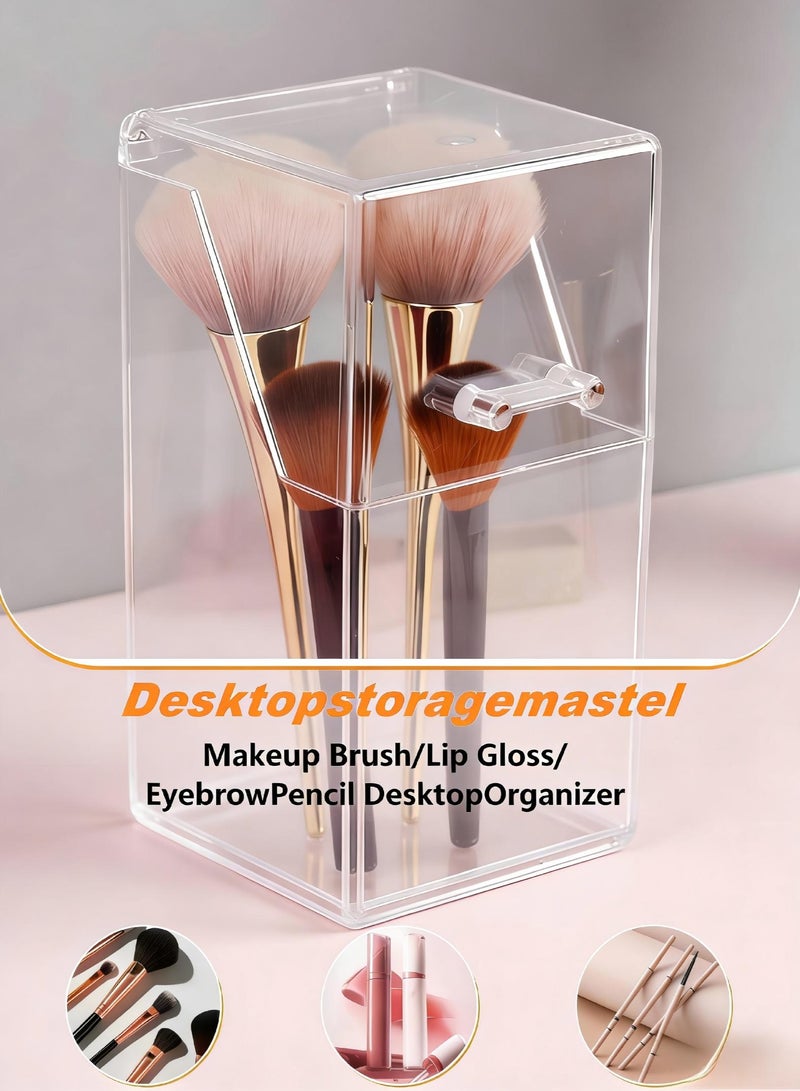 AiheArron Clear Acrylic Dustproof Makeup Brush Organizer, Cosmetic Brush & Eyebrow Pencil Storage Holder With Lid, Vanity Bathroom Bedroom Countertop Organizer (L9xW9xH21cm) - Image 4