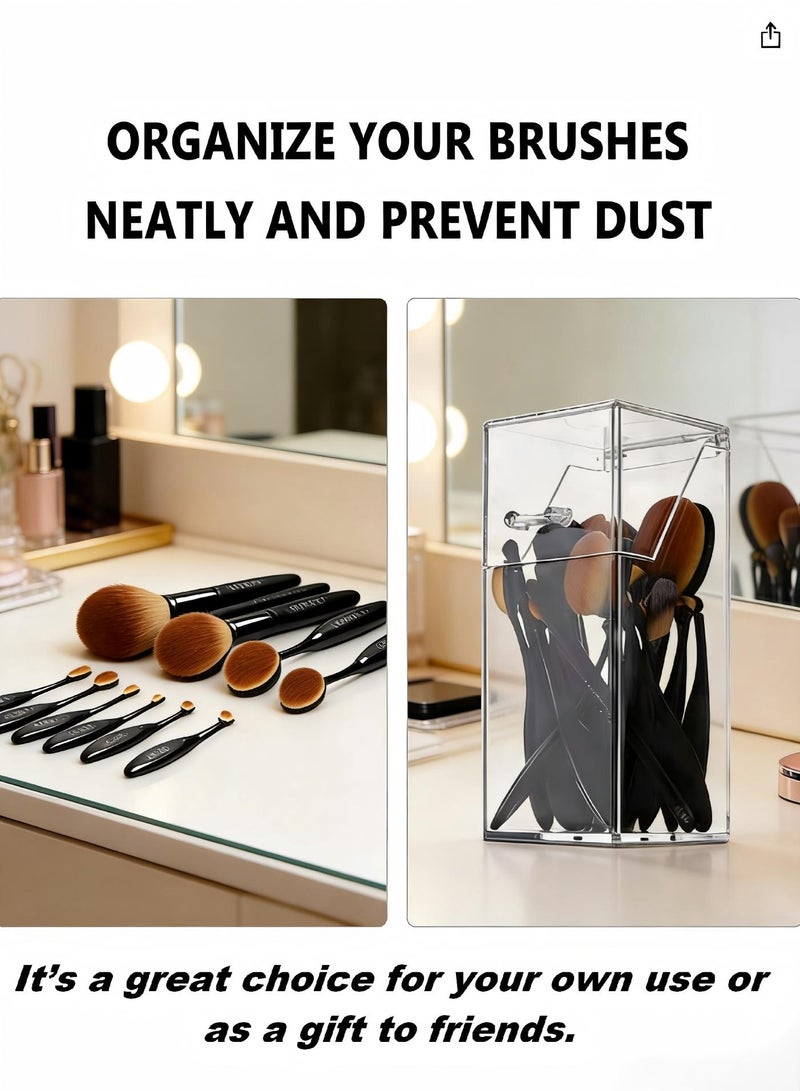 AiheArron Clear Acrylic Dustproof Makeup Brush Organizer, Cosmetic Brush & Eyebrow Pencil Storage Holder With Lid, Vanity Bathroom Bedroom Countertop Organizer (L9xW9xH21cm) - Image 2