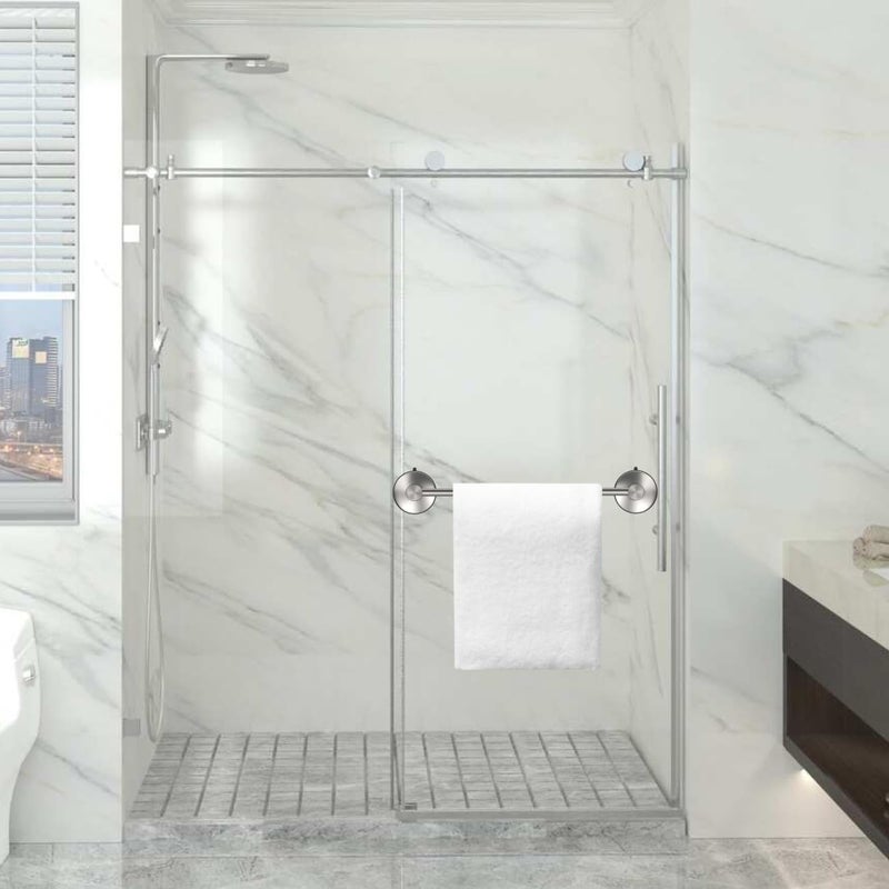 DGYB Adjustable Suction Cup Towel Bar for Bathroom 14 Inch ~ 27 Inch Brushed Nickel Towel Rack Stainless Steel Bath Towel Holder for Glass Shower Door - Image 3