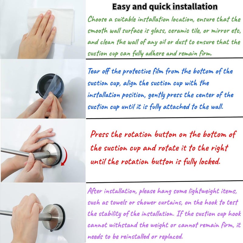 DGYB Adjustable Suction Cup Towel Bar for Bathroom 14 Inch ~ 27 Inch Brushed Nickel Towel Rack Stainless Steel Bath Towel Holder for Glass Shower Door - Image 5