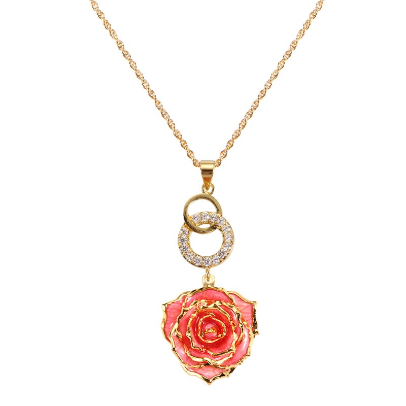 AliveRose 24K Gold Dipped Rose Necklace, Necklaces for Women and Fashion Pendant Gifts for Women Birthday/Valentineâ€™s Day/Anniversary Day/Party (Circles Pink) - Image 1