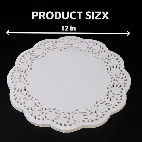 LJY 100 Pieces White Lace Round Paper Doilies Cake Packaging Pads Wedding Tableware Decoration (12 Inch) - Image 3