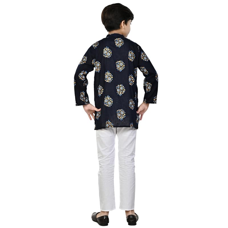 superminis Boys Cotton Kurta Pyjama Set | Gold Foil Printed Ethnic Wear for Kids | Baby Boy Kurta Set with Elastic Pyjama | Festival & Wedding Outfit (Black, 5-6 Years) - Image 5