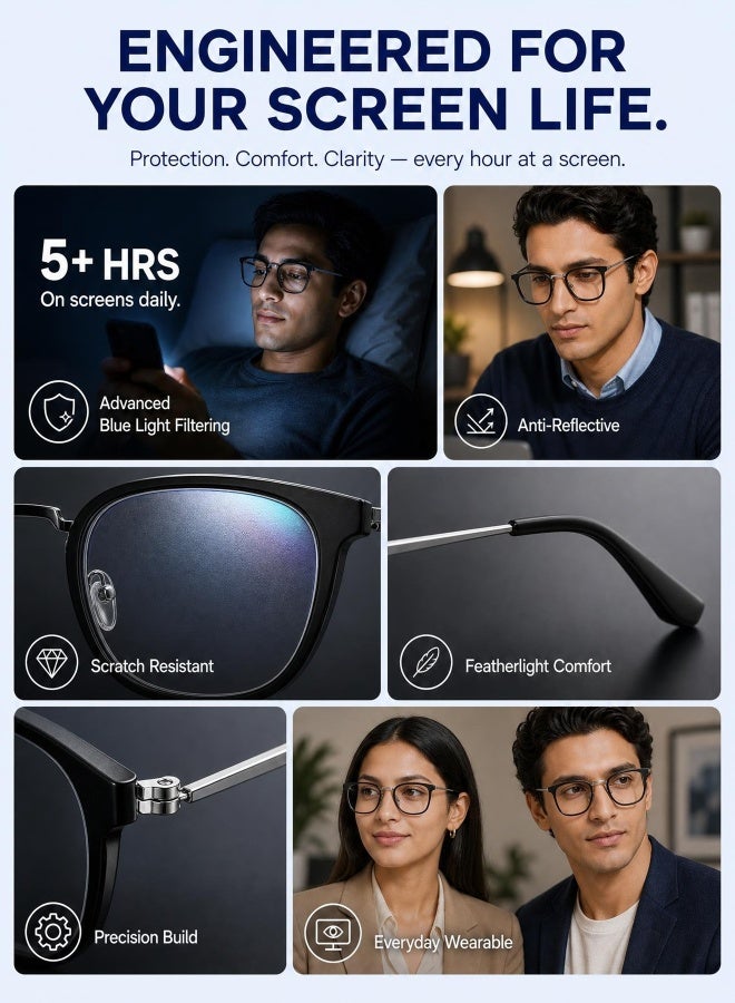 Lenskart Blu Unisex Blu By Lenskart | Unisex Zero Power Blue Cut & Antiglare Square Shape Computer Eyeglasses LB E13529 - Lens Size: 49mm - Grey - Image 2
