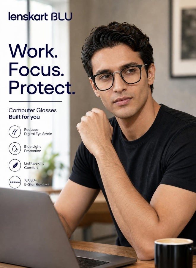 Lenskart Blu Unisex Blu By Lenskart | Unisex Zero Power Blue Cut & Antiglare Square Shape Computer Eyeglasses LB E13529 - Lens Size: 49mm - Grey - Image 3
