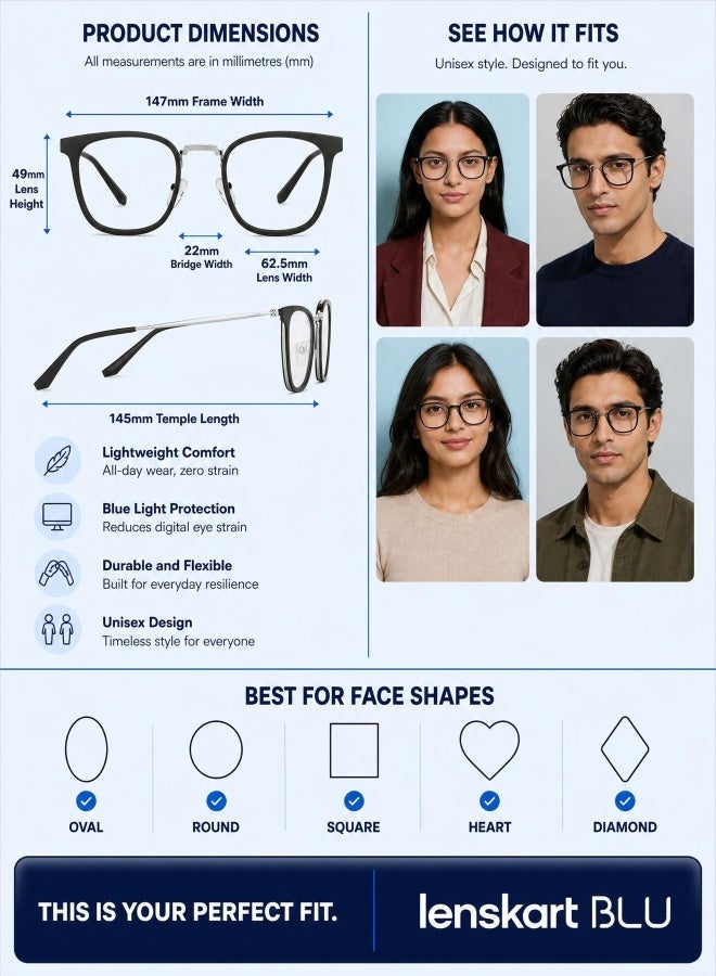 Lenskart Blu Unisex Blu By Lenskart | Unisex Zero Power Blue Cut & Antiglare Square Shape Computer Eyeglasses LB E13529 - Lens Size: 49mm - Grey - Image 5