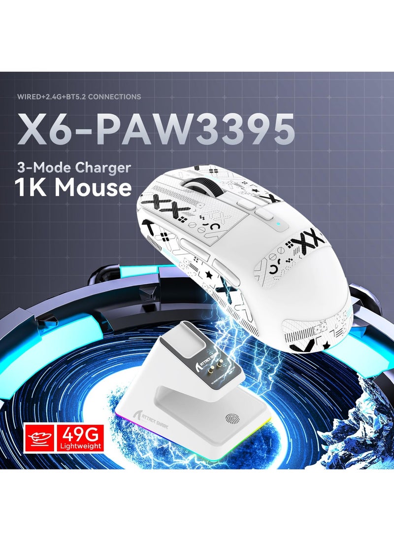 Attack Shark - X6 Lightweight Wireless Gaming Mouse with RGB Backlight Charging Base,Tri-Mode Wired/2.4GHz/BT5.2,26K DPI, PAW3395 Optical Sensor,HUANO Switch,5programmable Buttons - Image 1