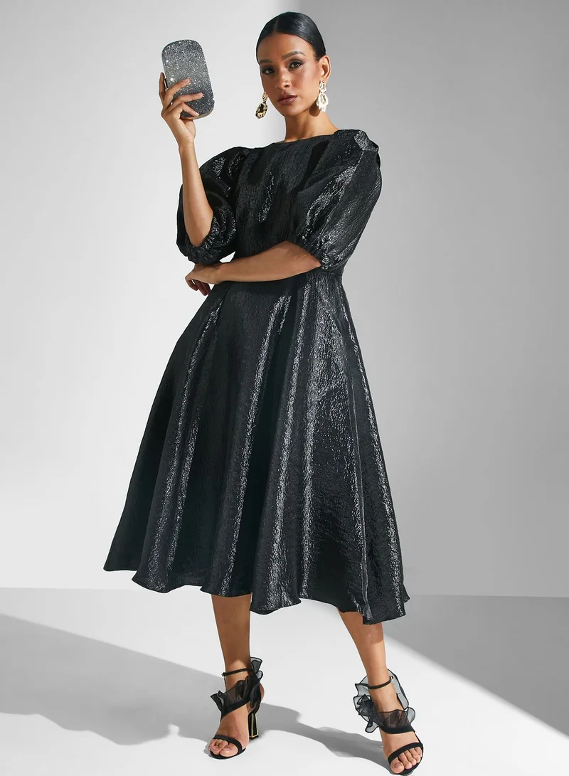Closet London Metallic Puff Sleeve Dress