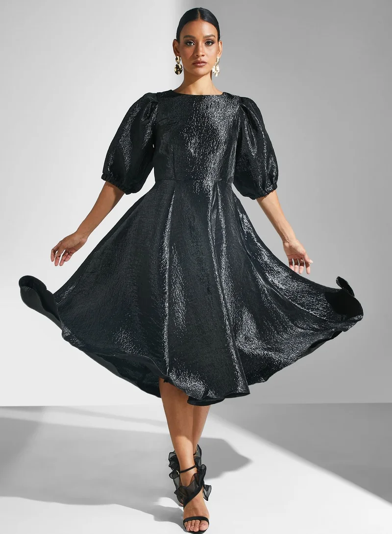 Closet London Metallic Puff Sleeve Dress