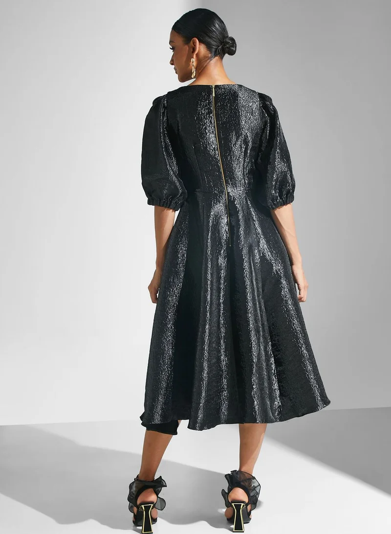 Closet London Metallic Puff Sleeve Dress