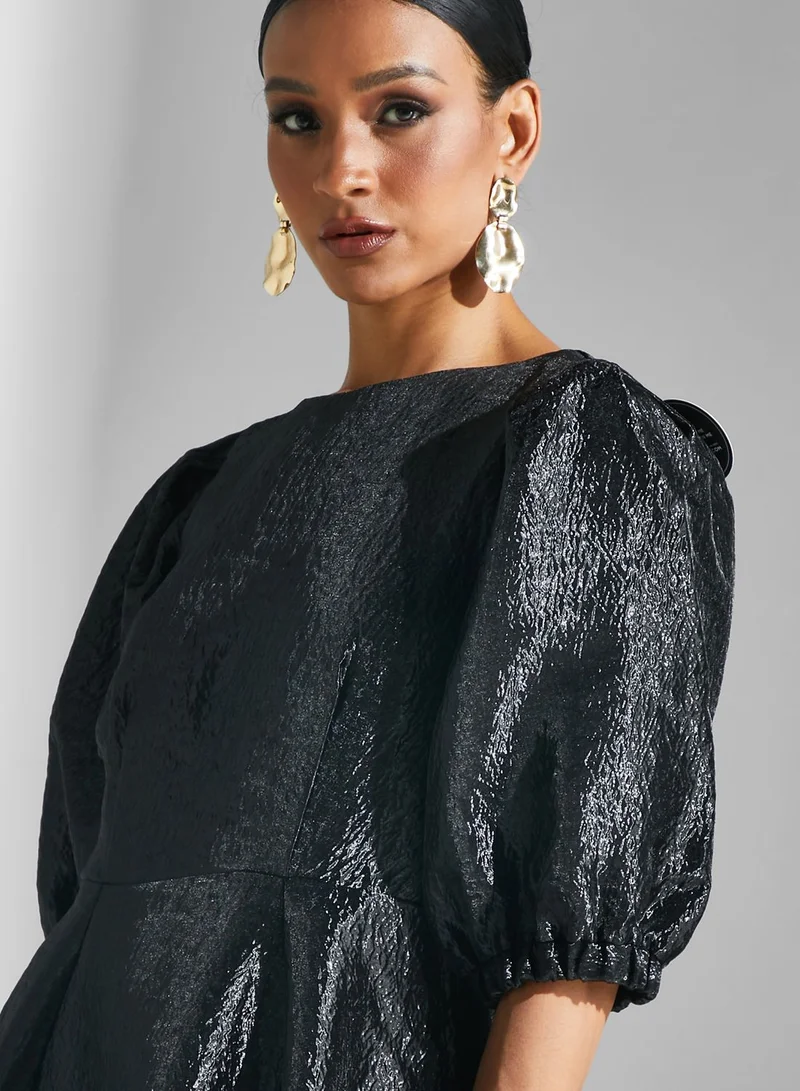 Closet London Metallic Puff Sleeve Dress